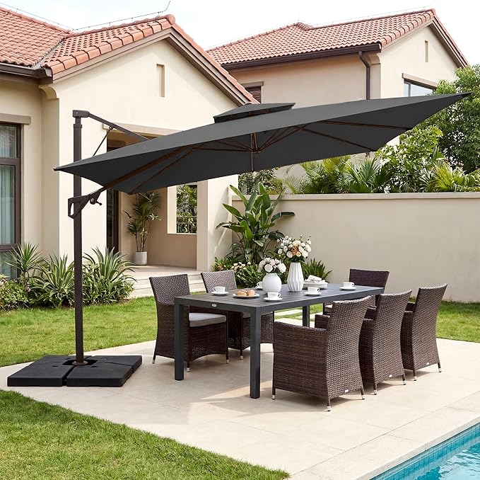 JEAREY 10ft 2-Tier Cantilever Patio Umbrella, Large Square Outdoor Offset Umbrella with Double Top Vent and 360-degree Rotation for Garden, Deck, Pool, Patio, Gray