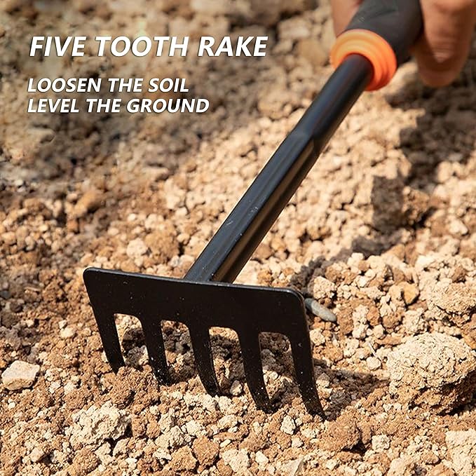 Garden Tool Set, 4 Pieces, Including 2 Shovels &1 Rake &1 Cultivator, Rust-Resistant lron Tools, Rubber Grip Handles