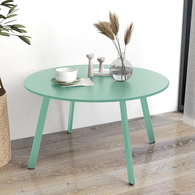 Grand Patio Round Steel Patio Coffee Table, Weather Resistant Outdoor Large Side Table, Mint Green…