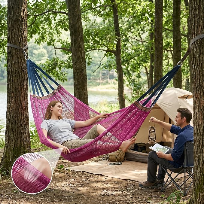 Lightweight Portable Anti-Roll Breathable Mesh Camping Hammock 102.36x51.18in with Tree Straps & Carry Bag, No Stand Included