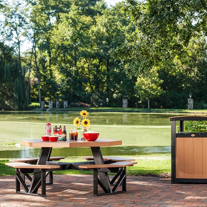 Furniture Barn USA Poly Lumber Octagon Picnic Table, Cedar & Black