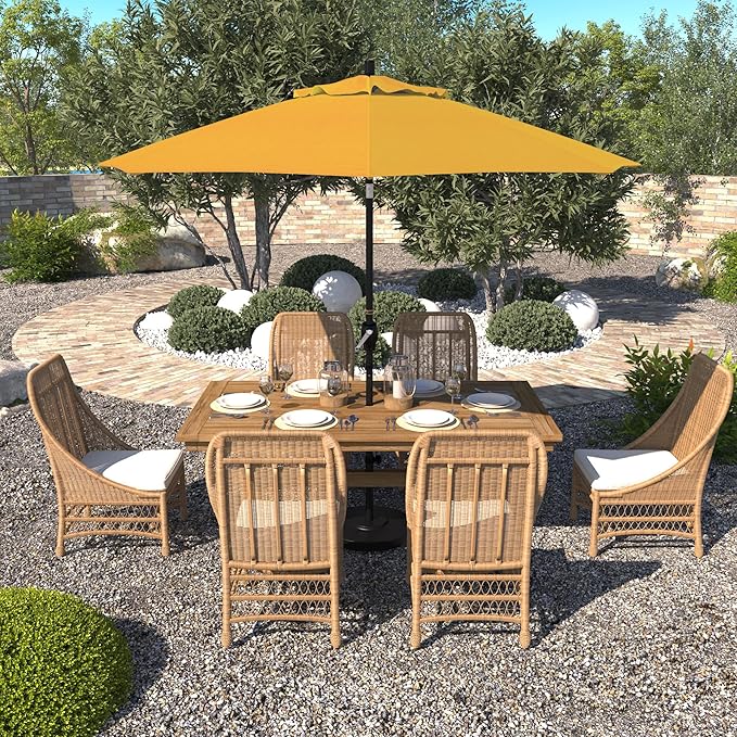 California Umbrella 9' Round Aluminum Market Umbrella, Crank Lift, Push Button Tilt, Black Pole, Pacifica