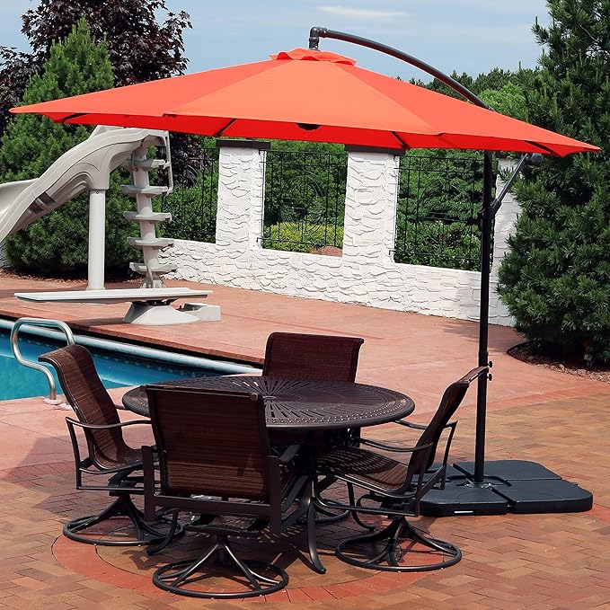 Sunnydaze 10ft Offset Cantilever Patio Umbrella with Base Included - Large Outdoor Umbrella for Patio