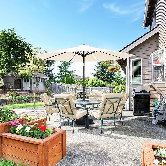 Sundale Outdoor 10 ft Patio Umbrella with Sand Bag Umbrella Base Included, Outdoor Umbrella with Tilt and Crank, Beige
