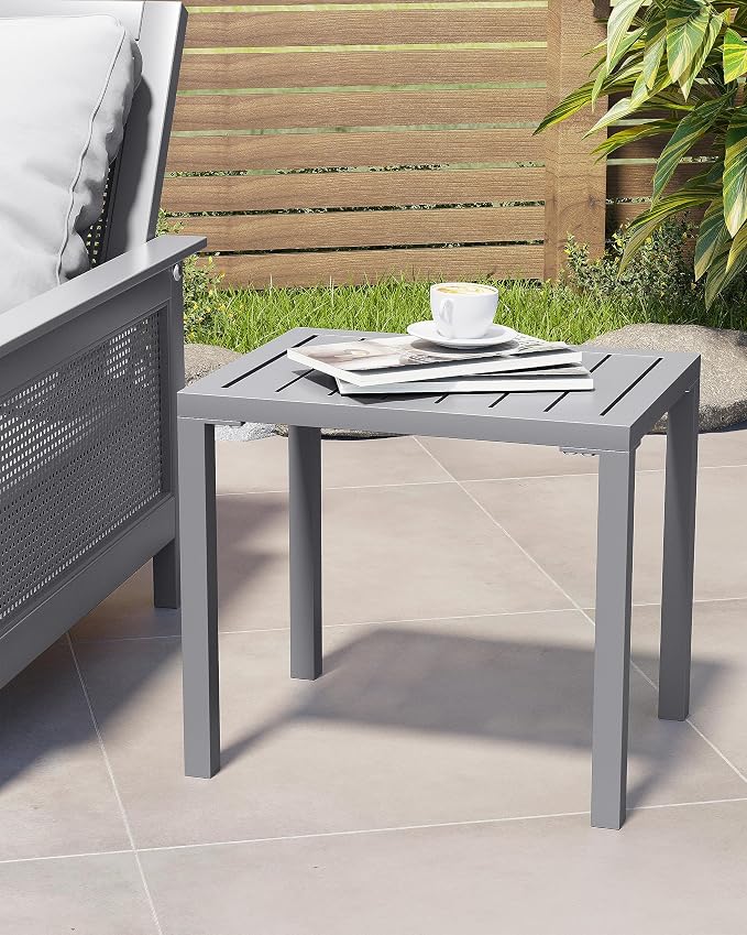 Crestlive Products Outdoor Side Table Set of 2, Aluminum Small Rectangular Coffee End Tables for Patio Balcony Pool Deck(Light Gray)