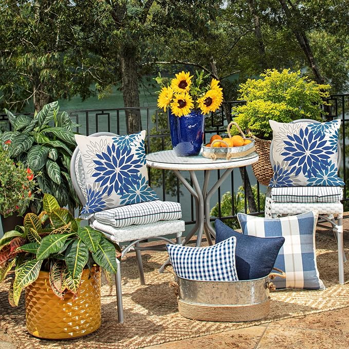 DFXSZ Outdoor Waterproof Pillow Covers 16x16 Set of 2 DarkLight Blue Flower | Spring Summer Waterproof Flower Throw Pillowcases(No Inserts)Outdoor Decor for Patio Funiture Garden Polyester Covers