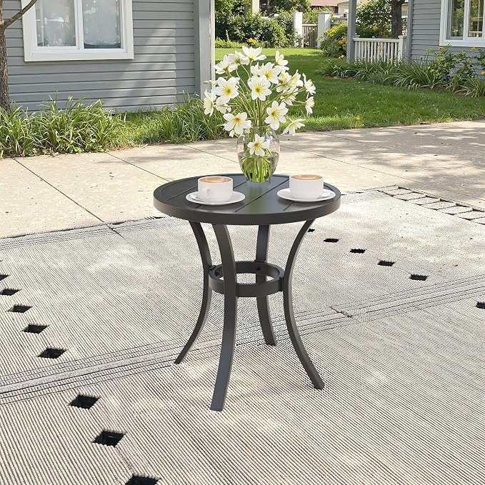 3 Pieces Patio Bistro Sets, 18.1" Small Round Outdoor Table and Wicker Stackable Patio Dining Chairs for Garden Backyard, Black