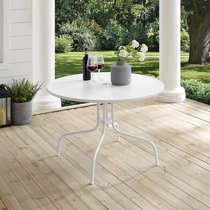 Crosley Furniture Griffith 5-Piece Outdoor Dining Set for 4, Retro Metal Round Patio Table and Chairs, White and Aqua