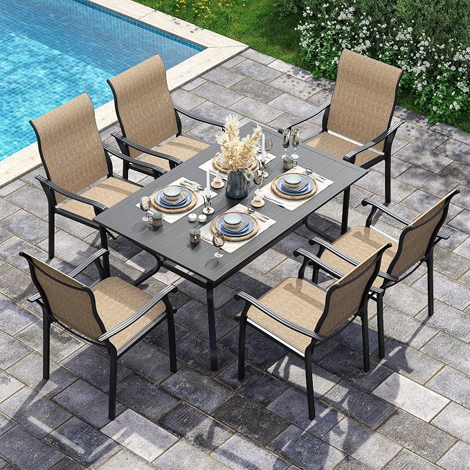 UDPATIO 59"×38" Metal Outdoor Dining Table All-Weather Resistant with Umbrella Hole Furniture for Patio, Black, 1 Table