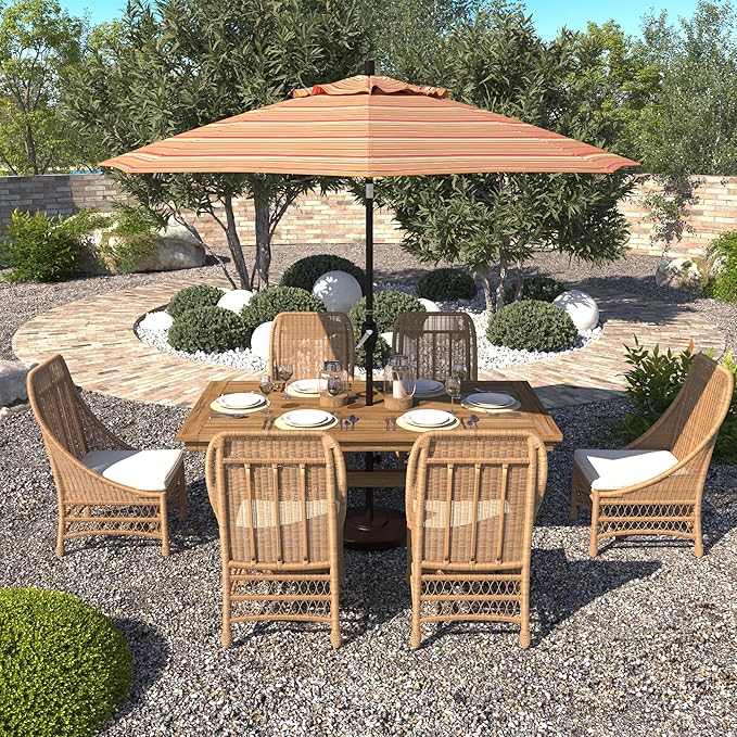 California Umbrella 9' Round Aluminum Market Umbrella, Crank Lift, Push Button Tilt, Bronze Pole