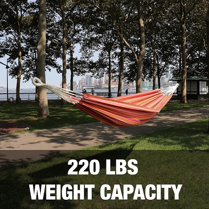 Bliss Hammocks BH-400-TA 40" Wide Hammock w/Hand-Woven Rope Loops & Hanging Hardware, Outdoor, Patio, Backyard Durable, Cotton and Polyester Blend, 220 Lbs Capacity, Toasted Almond