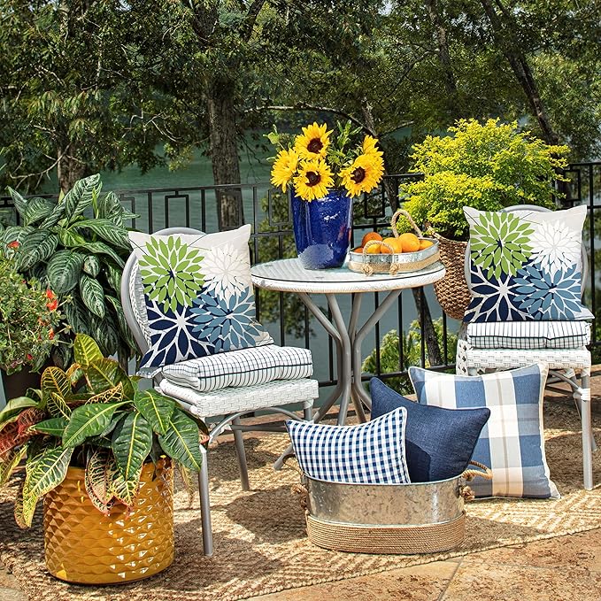 DFXSZ Pack of 2 Outdoor Waterproof Throw Pillow Covers 22x22 Green Blue | Polyester Colorful Spring Summer Floral Decorative Cushion Cases(NO INSERT),For Couch Patio Funiture Garden Home Decor