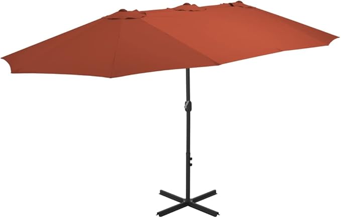 15ft Extra Large Patio Umbrella Terracotta Outdoor Sun Shade with Aluminum Pole UV Protective Garden Umbrella for Backyard Pool Deck