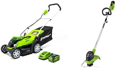 Greenworks 40V 14" Cordless Electric Lawn Mower, String Trimmer, 4.0Ah Battery and Charger