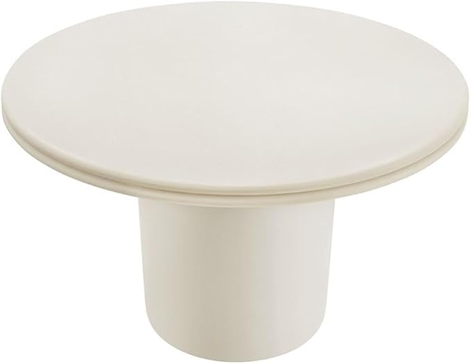 Pemberly Row Concrete Round Top Dining Table, 48 Inch White Finish, Contemporary Indoor Outdoor Design, Double Lip Edging, Cylindrical Base, Seats 2-4, Patio or Dining Room Table for Modern Spaces