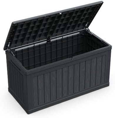 Outdoor Storage Box, Durable Deck Box with Side Handle and Lockable Lid, Deck Boxes Outdoor Waterproof, Large Patio Furniture for Poolside Accessories, Garden Tools, 230 Gallon