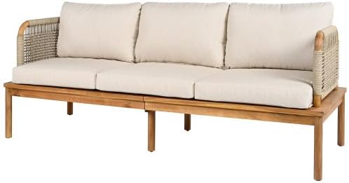 Christopher Knight Home Coby 5-Piece Acacia Wood Patio Furniture Set, Outdoor Conversation Sofa Set with Club Chair, Coffee Table and Ottoman, Patio Sectional Chat Set for Backyard/Balcony, Teak+Beige