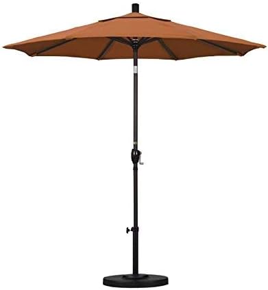 California Umbrella 7.5' Round Aluminum Market Umbrella, Crank Lift, Push Button Tilt, Bronze Pole, Sunbrella Tuscan