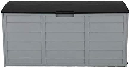75 Gallon Resin Deck Storage Box, Waterproof Outdoor Garden Deck Bin Patio Storage Deck Box with 2 Wheels, Outdoor Storage Container Furniture for Patio, Pool, Garden, Garage,Porch, Backyard (Black)