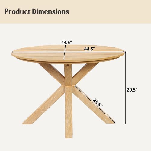 44.5 Inch Round Outdoor Dining Table, Premium Acacia Wood Patio Table, with X-Shaped Base, Slatted Wooden Table, for Garden, Backyard, Balcony and Indoor Use, Acacia Wood Finish
