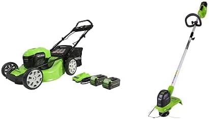 Greenworks 40V 21" Brushless (Smart Pace) Self-Propelled Lawn Mower, String Trimmer, 2 x 4Ah USB (Power Bank) Batteries and Charger Included MO40L4414
