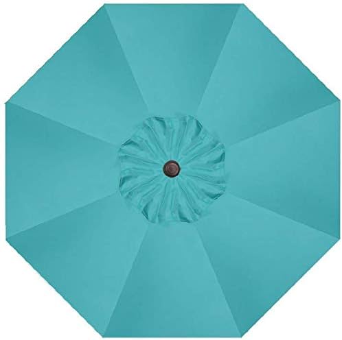 Treasure Garden Octagonal 9 ft Patio Umbrella - Outdoor Furniture Table Umbrella – Push-Button Tilt – Bronze Aluminum Frame (Obravia, Aqua)
