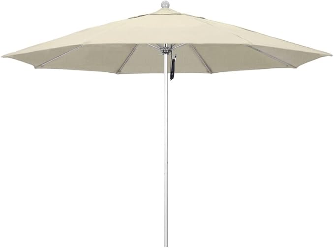 California Umbrella 11' Rd. Venture Series Contract Grade Patio Umbrella, Pulley Open, Silver Finish, Sunbrella Antique Beige