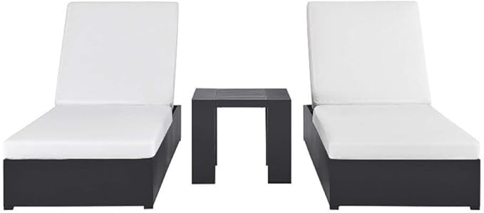 Modway Tahoe Aluminum Outdoor Patio Set of 2 Chaise Side Gray White, 3-Piece Set of Pool Lounge Chairs and Accent Table for Backyard Furniture