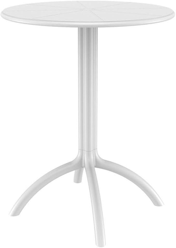 Pemberly Row Round Patio Bistro Table, 23 in Diameter, Resin Polypropylene, White Finish, UV Resistant, Durable Outdoor Dining Table for Pool, Beach, Heavy Use Areas