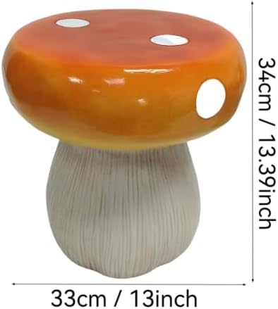 13.8" Mushroom Resin Stool, Novelty Fruit Side Table & Plant Stand, Whimsical Indoor Outdoor Garden Patio Decor, No Assembly Required (Orange Mushroom)