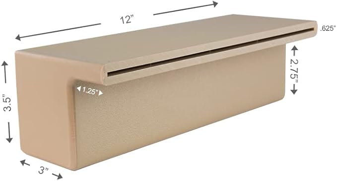 Tomaso 12" ABS Waterfall Cascading Sheer Descent Water Feature Spillway Pool Spa Wall Mount - Tan Plastic (12")