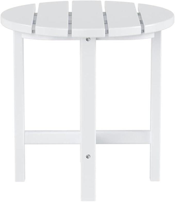 Costaelm Round Outdoor Side Tables, Adirondack Patio Tables for Outside, HDPE Patio End Table Weather Resistant, Balcony Table for Pool, Seaside, Backyard, Porch, Indoor Companion, White