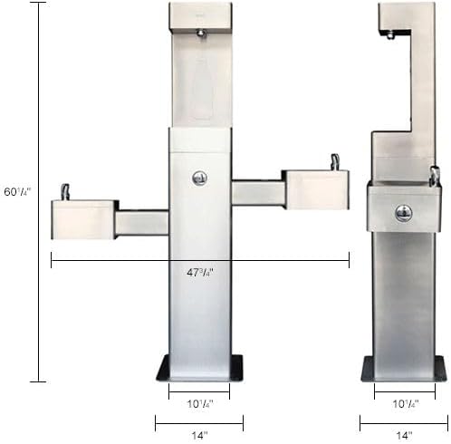 Global Industrial Outdoor Bottle Refiilling Station with Bi-Level Drinking Fountain, 316 Stainless Steel, 47-3/4"W x 10-1/4"D x 60-1/4"H, Silver Finish