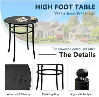 27.5''H Round Outdoor Patio End Table Set of 2, Black Outdoor Side Tables for Patio Porch Pub, Metal Side Tables Living Room Cocktail Table