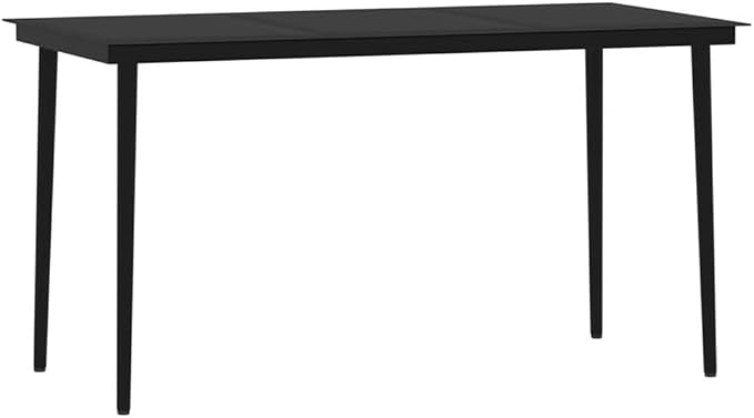 Afuera Living Powder-Coated Steel Patio Dining Set, 5-Piece, Black Finish, Rectangular Table with Tempered Glass Top, 4 Chairs with Cotton Seats, Weather-Resistant Outdoor Furniture for Garden or