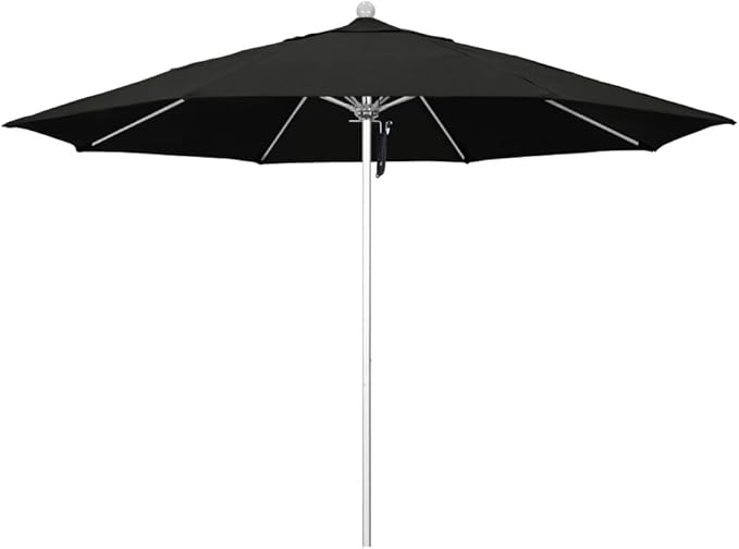 California Umbrella 11' Rd. Venture Series Contract Grade Patio Umbrella, Pulley Open, Silver Finish, Sunbrella Black