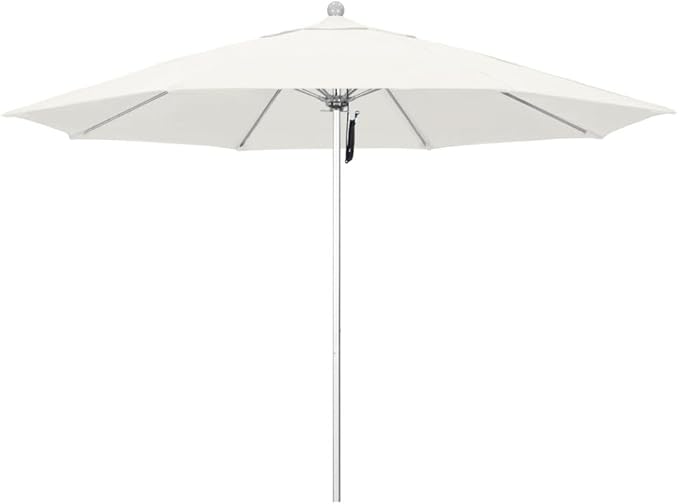 California Umbrella 11' Rd. Venture Series Contract Grade Patio Umbrella, Pulley Open, Silver Finish, Sunbrella Natural