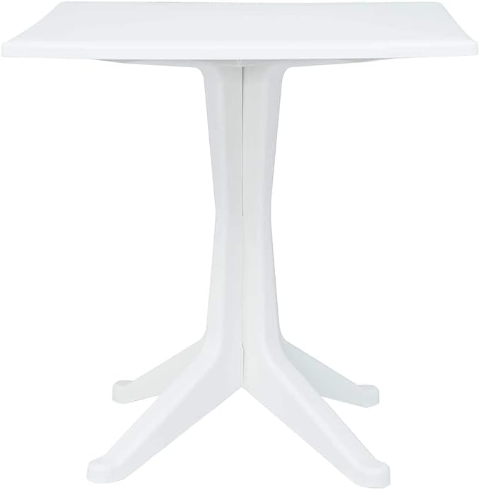 28 in White Square Outdoor Dining Table, Weather-Resistant Matte Plastic Patio Table for Garden Balcony or Small Backyard Gatherings