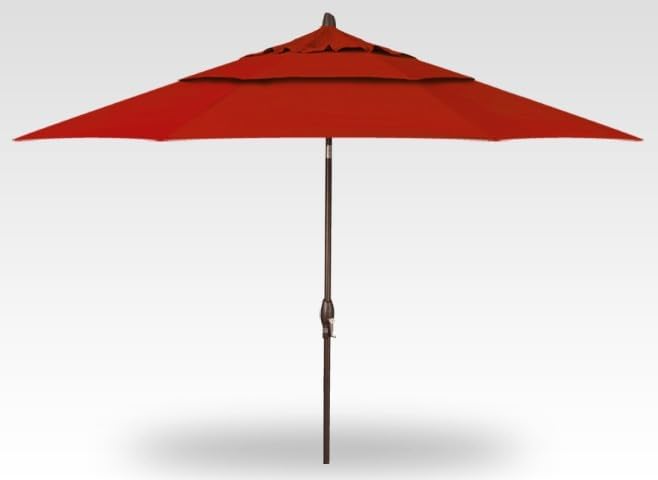 Treasure Garden 11ft Double Wind Vent Patio Umbrella – Outdoor Market Umbrella – Deluxe Auto-Tilt – Bronze Aluminum Frame (Sunbrella, Jockey Red)
