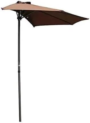 Maykoosh Half Round Wall Hugger Umbrella with Space-Saving Design, Durable Canopy, Sturdy Frame, Perfect for Balconies, Patios, Decks, and Outdoor Seating Chocolate