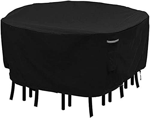 RosieLily Round Patio Furniture Covers Waterproof, Round Covers for Outdoor Table Chair Set, 600D Heavy Duty No Fading UV Resistant Cover for Outdoor Dining Table Chairs, 70" D x 23.6" H-Black