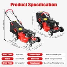 Self-propelled Gas Lawn Mower，20 Inch 140cc Push Mowers，8 Position Height Adjustable Gas Lawn Mower，Walk-Behind Lawn Mowers with 60L/15.85gallon Capacity Bag
