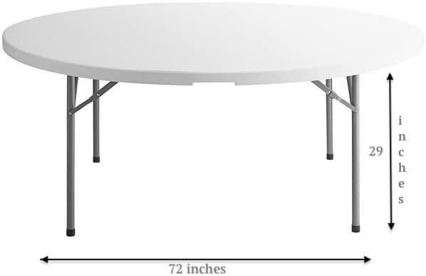 Pack 30 72 Inches / 180 Cm / 6 Foot White Folding Table Round Large Plastic Table Round Party Tables Granite Outdoor Table White Round Folding Table 6 Ft Banquet Table Plastic Round Folding Table