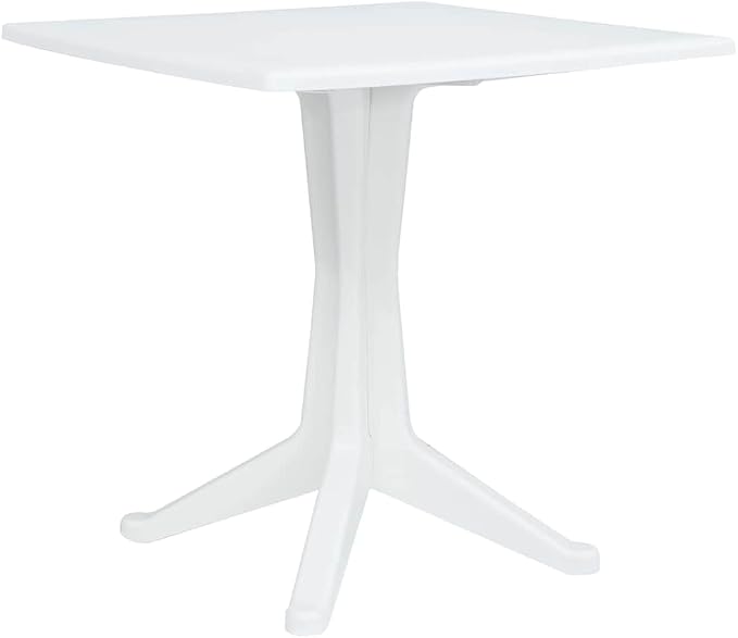 28 in White Square Outdoor Dining Table, Weather-Resistant Matte Plastic Patio Table for Garden Balcony or Small Backyard Gatherings