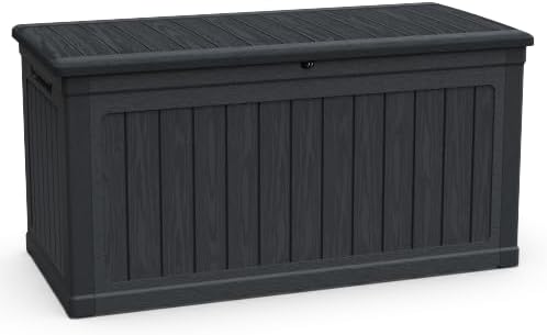 230 Gallon Large PC Resin Outdoor Deck Box, Hydraulic Lift Lid Waterproof Storage Bench, Multipurpose Storage Box for Patio Cushions Garden Tools Pool Supplies Backyard Deck