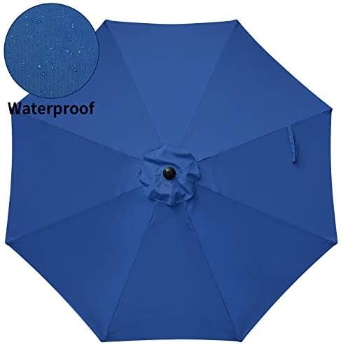 Simple Deluxe 9FT Outdoor Patio Umbrella UV-Protection Table Umbrella with Push Button 8 Ribs Tilt/Crank Waterproof Market Umbrella for Garden, Backyard, Pool, Deck, Blue