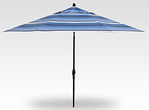 Treasure Garden Deluxe Auto-Tilt Octagon Market Umbrella, 11ft - Outdoor Patio, Deck, Pool, Backyard Stand Alone Umbrella - Heavy Duty w/Black Frame & Obravia2 Fabric (Hampton Stripe)
