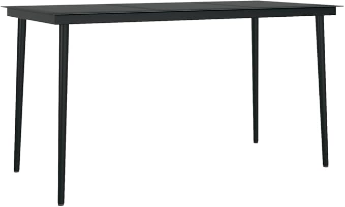 Minimalist Black Steel and Glass Table with Tempered Glass Top, Large 55.1 Inch Long 27.6 Inch Wide Outdoor Dining Table for Patio and Garden