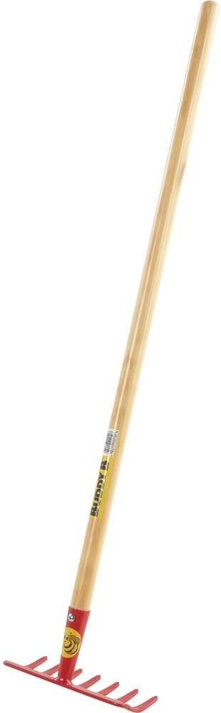 Rugg Kids' Long Handle Bow Rake Garden Tool with Wooden Handle, Gardening Tool for Children, Red