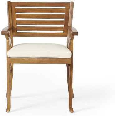 Merax 7 Piece Outdoor Dining Set for 6, Hermosa Acacia Wood Teak Finish Rectangle Table and 6 Chairs with Beige Cushion